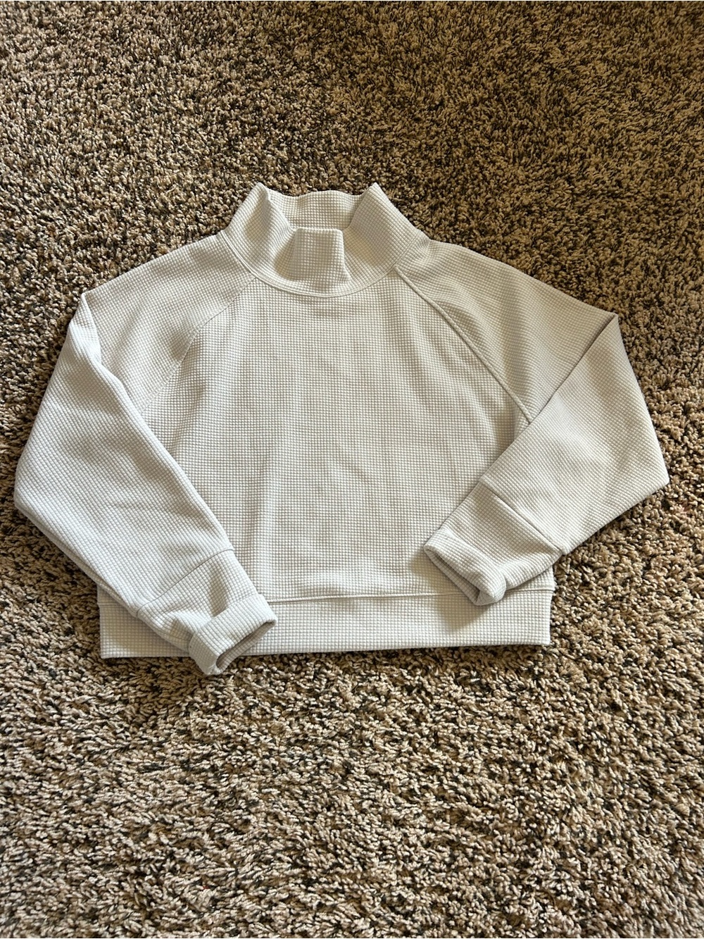 Waffle Knit Cropped Mock Neck Sweatshirt - Cream